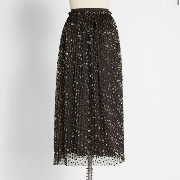 ModCloth Anthropologie Speckled In Gold Midi Skirt Size 0 NWT - Picture 2 of 6